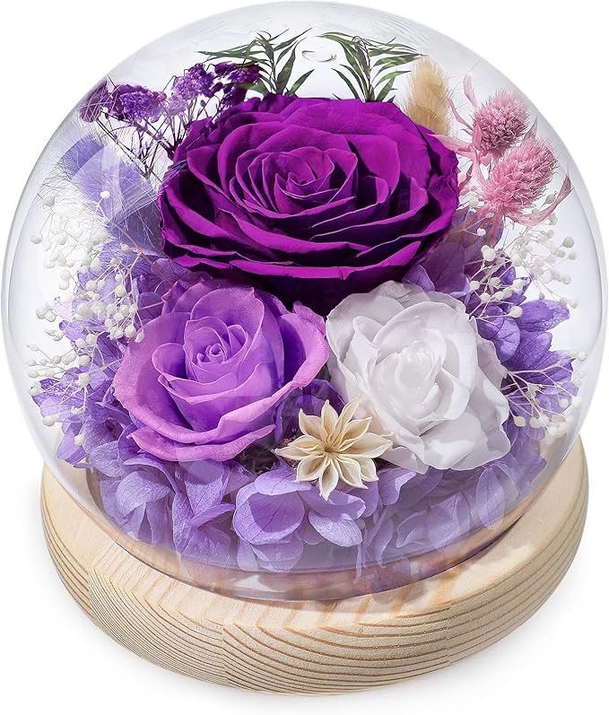 FIACO Gifts for Women Mom Mothers Day Birthday Preserved Flowers in Glass Dome Forever Fresh Flowers for Delivery Eternal ...