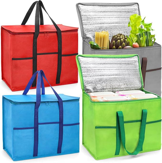 Foraineam 4 Pack Insulated Reusable Grocery Shopping Bags, Foldable Cooler Bag Food Delivery Bags with Hard Bottom Insert ...