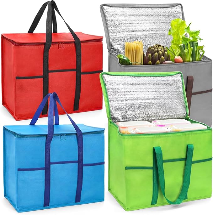 Foraineam 4 Pack Insulated Reusable Grocery Shopping Bags, Foldable Cooler Bag Food Delivery Bags with Hard Bottom Insert ...
