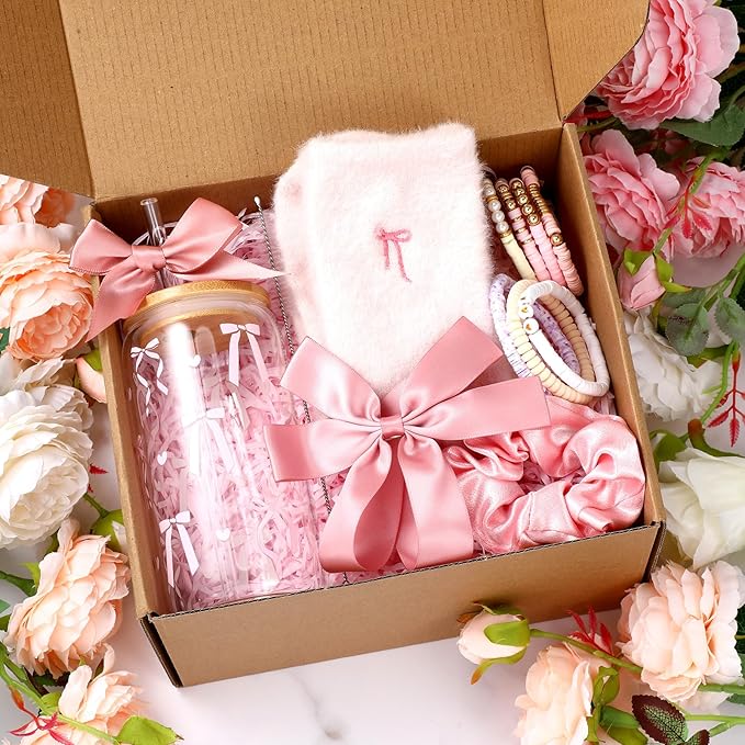 Remerry 14 Pcs Coquette Pink Bow Birthday Gift for Women Happy Birthday Gift Box for Teen Daughter Her Sister, Pink Bow Gi...