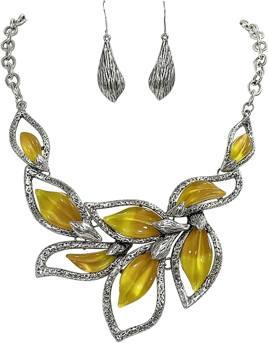 Rosemarie & Jubalee Women's Stunning 3D Silver Tone Metal Calla Lily Flower With Colorful Resin Necklace Earrings Set