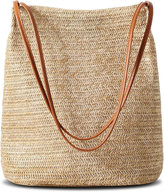 Tavaleu Straw Beach Bags for Women, Tote Handbag Shoulder Bag for Women, Beach Straw Purse Buckets Summer Fashion Hobo Bags