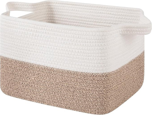 OIAHOMY Woven Storage Basket for Shelves, Rectangle Cotton Rope Baskets for Organizing, 13 x 10 x 9 in, Storage Bins for D...