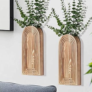 Dnnnii 2 Pack Wooden Wall Vase Set - Brown Finish Modern Farmhouse & Boho Wall Decor for Entryway, Hallway, Bathroom, Livi...