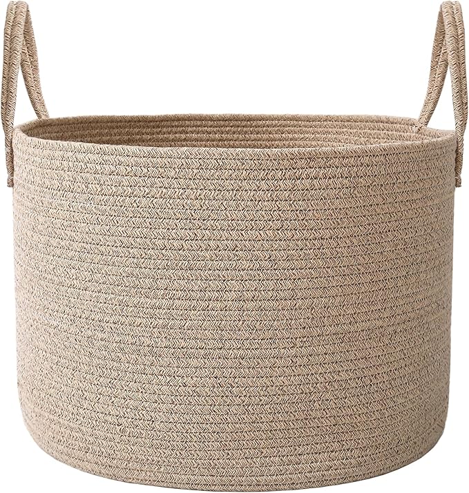 JMvicyroam 65L Extra Large Blanket Basket for Living Room - Woven Cotton Rope Laundry Hamper with Reinforced Handles - Sto...