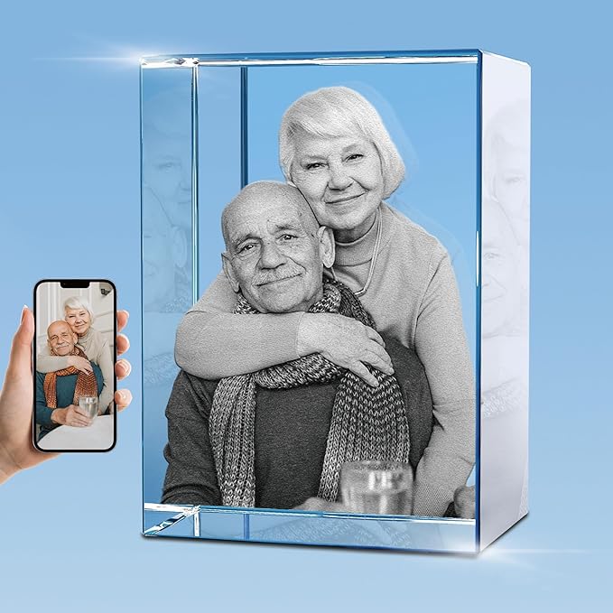 HAN'S LASER Personalized 3D Crystal Photo Cube, Custom Picture Gift for Mother's Day, Birthday, Wedding Memorial, Valentin...