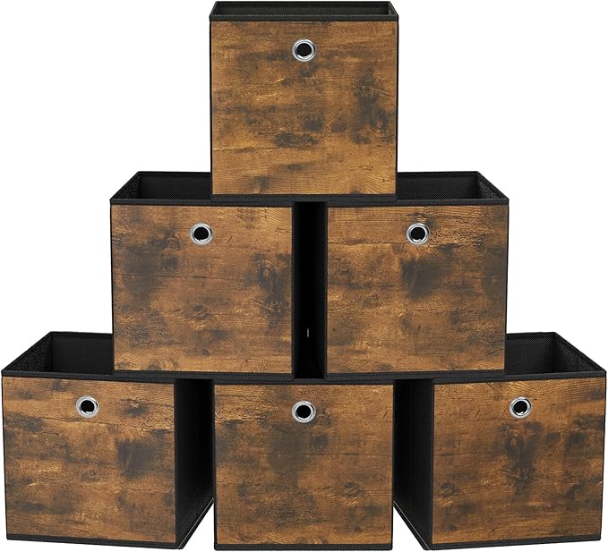SONGMICS Storage Cubes, Set of 6 Storage Bins with Handles, Foldable Oxford Fabric and Non-Woven Fabric Storage Boxes, 10....