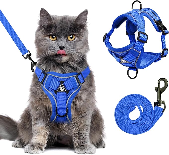 XL Cat Harness Escape Proof for Heavy Cats - Adjustable Vest Leash Set with 4 Buckles, Reflective Breathable Mesh for Extr...