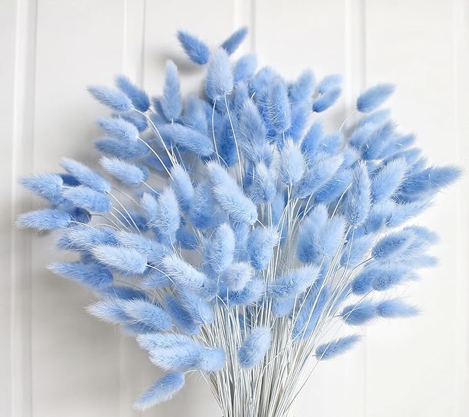 120 PCS Blue Dried Pampas Grass Decor, 17-inch Pompas Floral, Dry Flowers for Decoration, Pampas Grass in Bulk Tall, Blue ...