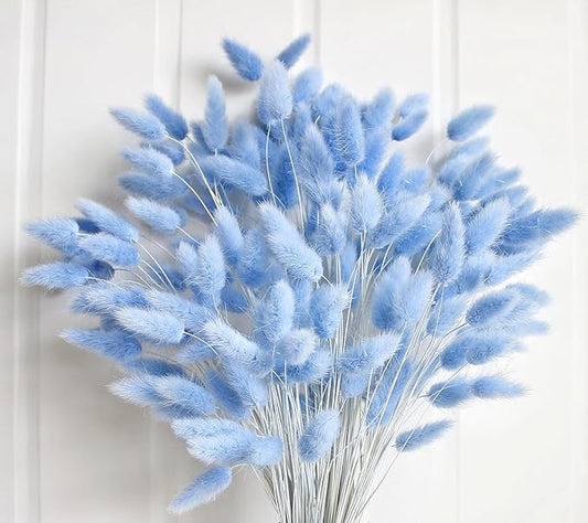 120 PCS Blue Dried Pampas Grass Decor, 17-inch Pompas Floral, Dry Flowers for Decoration, Pampas Grass in Bulk Tall, Blue ...