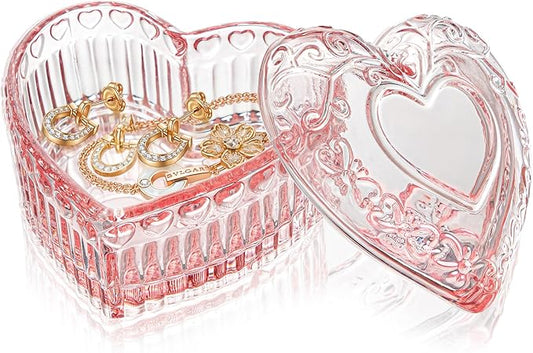 sansaieco Glass Jewelry Box - Crystal Heart Shaped Jewelry Organizer Box, Trinket Box for Rings Earrings, Decorative Jewel...