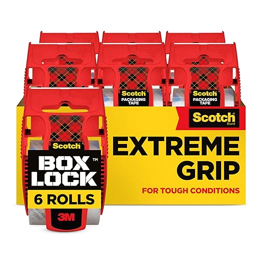 Scotch Box Lock Packing Tape, Clear, Extreme Grip Box Packaging Tape for Shipping and Mailing, 1.88 in. x 22.2 yd., 6 Roll...