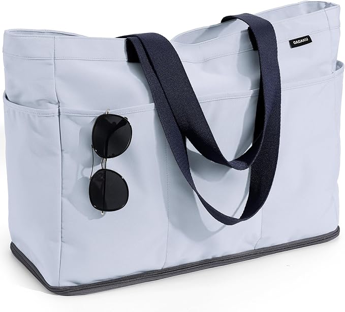 GAGAKU XL Beach Bag with Zipper & Cooler Compartment, Sand-Proof Foldable Large Tote Bag for Cruise, Travel, Family, Women