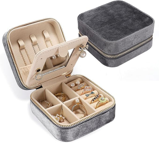 Fijxzct Velvet Travel Jewelry Box for Women - Small Portable Organizer, Storage Case for Rings, Earrings and Girls Necklac...