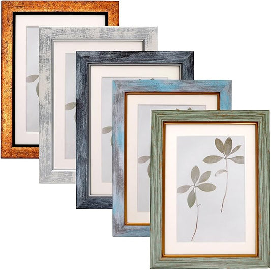 Fixwal 5x7 Picture Frame Set of 5, Vintage Photo Frame, Rustic Retro Picture Frame with Tempered Glass, Decorative Art on ...