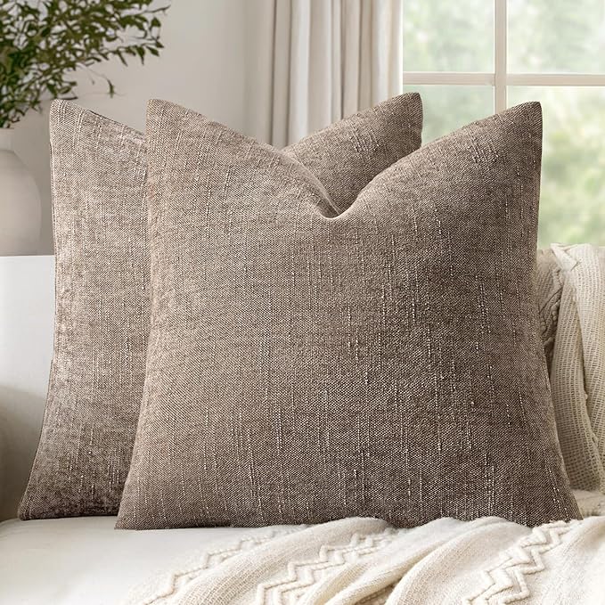 Woaboy Set of 2 Textured Throw Pillow Covers Decorative Soft Accent Square Chenille Pillowcases Neutral Farmhouse Cushions...