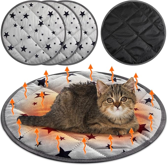 Namalu 4 Pack Self Warming Cat Bed Self Heating Cat Mat Star Pattern Soft Dog Crate Pad Thermal Pet Mat Anti Slip Kennel D...