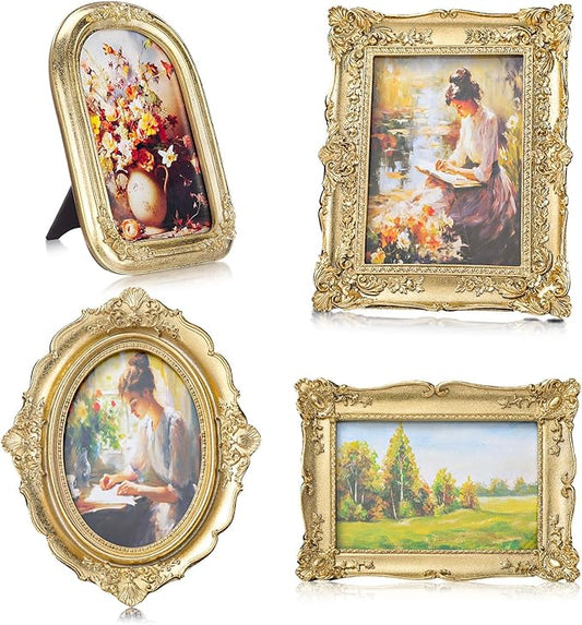 Geetery 4 Pcs Vintage Picture Frames Set, Gold Ornate Baroque Frames for Gallery Wall, Antique Victorian Decorative Photo ...