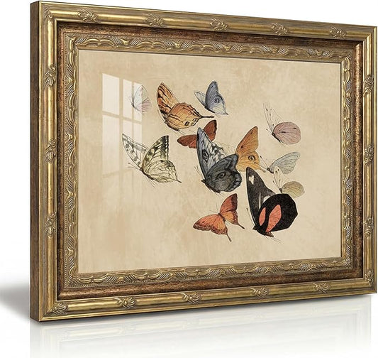 ARPEOTCY Gold Framed Glass Wall Art, 12x16inch, Vintage Butterfly Canvas Prints Home Decor, Classical Insect Oil Painting ...