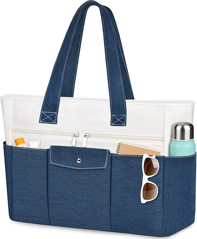 ZENTREON Beach Bags for Women Large Canvas Beach Tote with Zipper Wet Pocket, Waterproof Foldable Swim Pool Travel Tote Bags