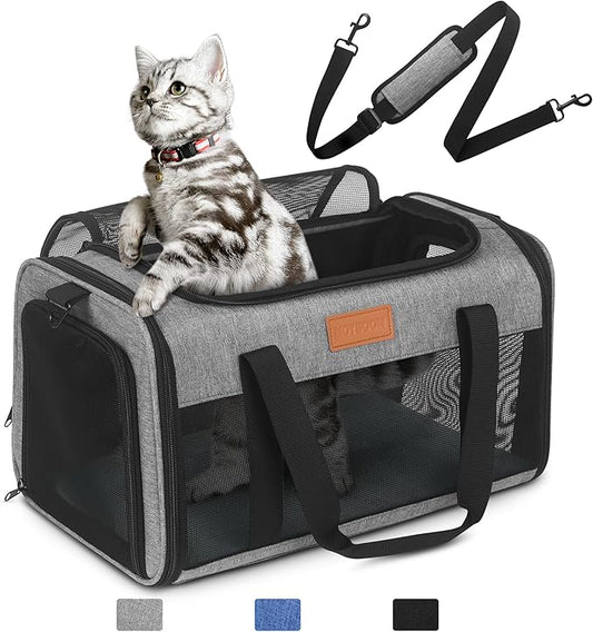 PETUX Airline Approved Pet Carrier - 17x11x9.5 in, Underseat, Top & Side Entry, Soft Sided Cat Dog Carrier for Small Cat &...