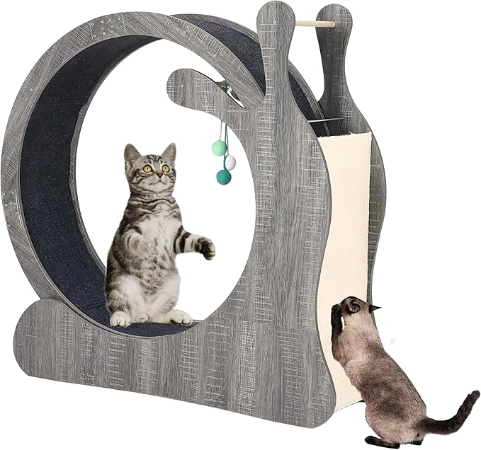 Large Cat Running Wheel, Cat Wheel for Indoor Cats 33.5" Inner Diameter Wood Pet Treadmill with Scratching Board and Playi...