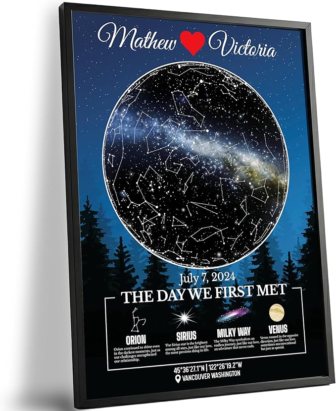 Custom Star Map for Anniversary - Premium Glossy Acrylic - The Night We Met Personalized Constellation Chart - High-Shine ...
