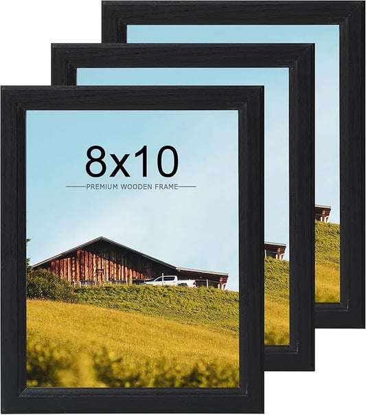 KTKDE 8x10 Picture Frame Set of 3, Wooden frames black, Vertical & Horizontal Wall Hanging for Wall or Tapletop Display,St...
