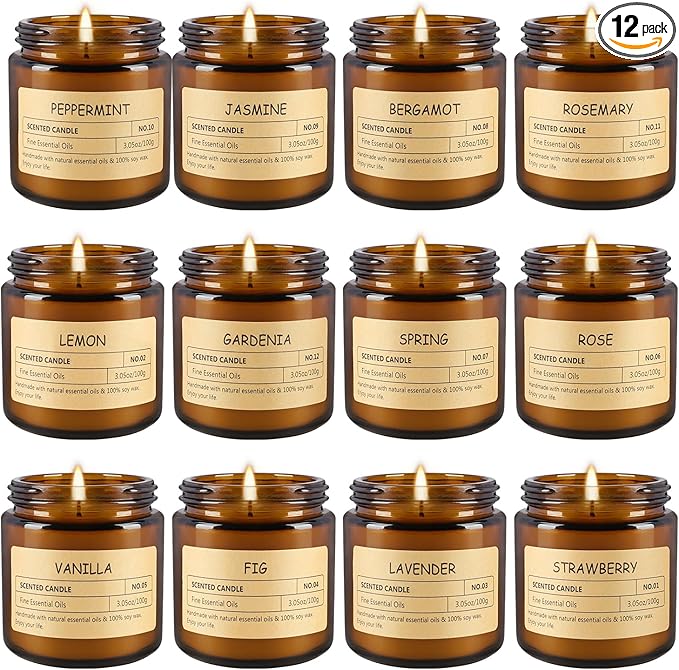 12Pack Scented Candle Set - Aromatherapy Candle Gift Set – Long Lasting Jar Candles for Men| Women, Ideal for Birthdays, M...