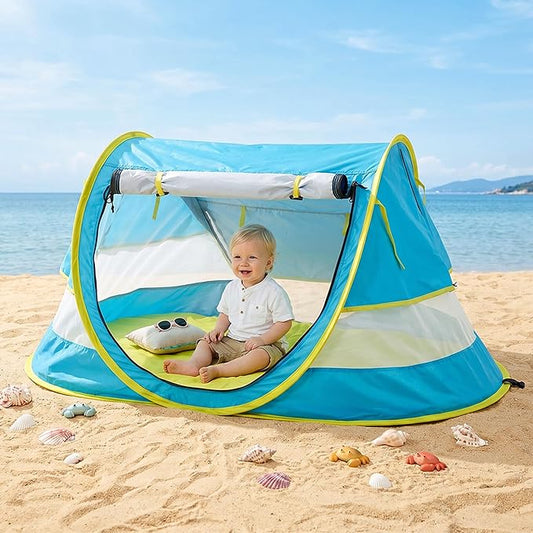Poray Portable Baby Beach Tent with UPF 50+ Sun Shelter,Mosquito Net and Sunshade, Ideal Pop Up Kids Travel Tent with Carr...