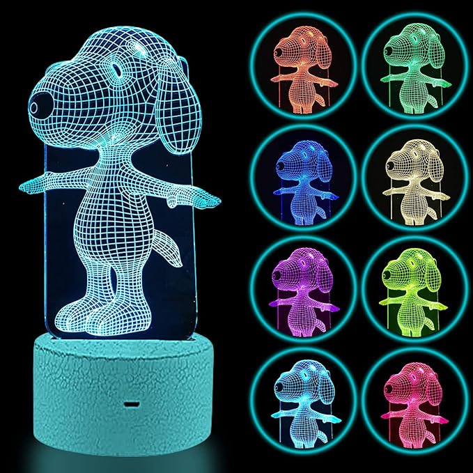 YARRD Dog Animal 3D Lamp Night Light Touch Table Desk Lamps 7 Color Changing Lights with Acrylic Flat & ABS Base & USB Cha...