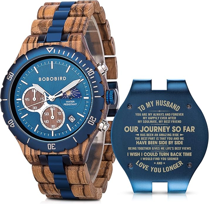 2win Mens Personalized Engraved Wooden Watches Fashion Multifunction Custom Watch Birthday Anniversary Wood Watches for Hu...