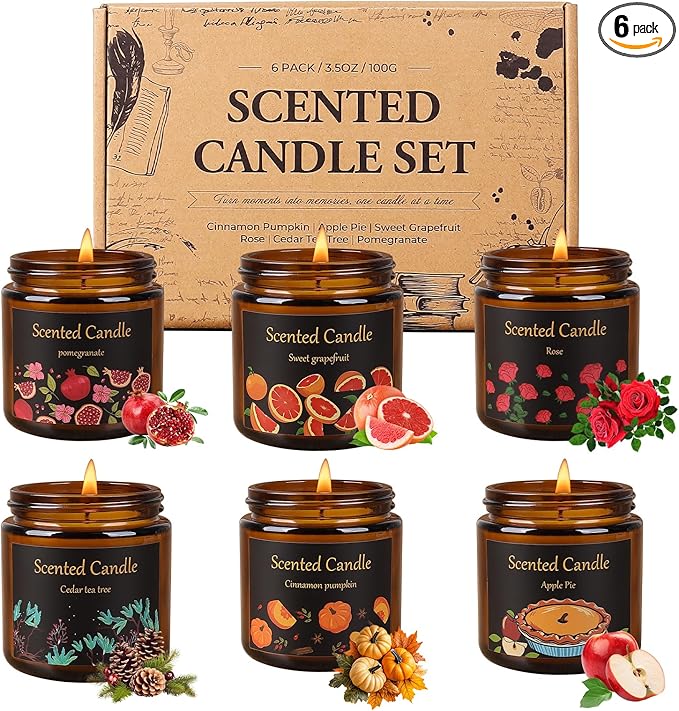 Aeraroma 6 Pack Candles for Home Scented, Aromatherapy Candles for Women Men, 21oz Natural Soy Wax Scented Candle Set, Amb...