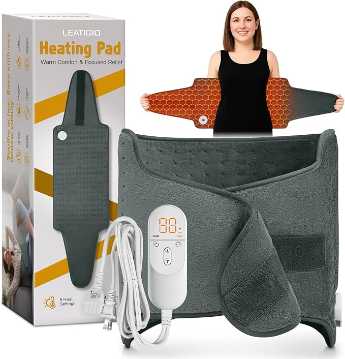Heating Pad for Back, Electric Heating Pad for Period Cramps, Wrap Around Heat Pad for Waist Stomach Neck Shoulders, Anniv...