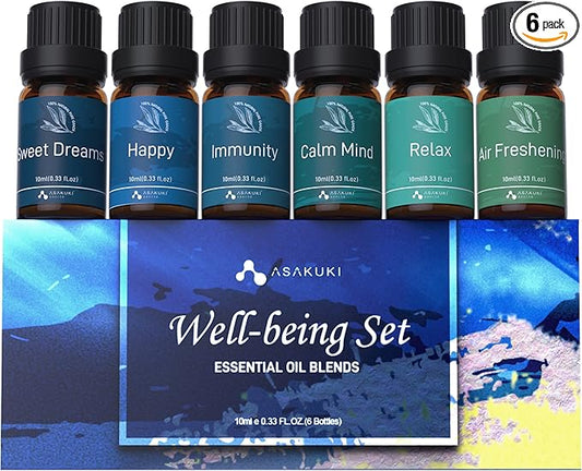 ASAKUKI Essential Oils, Essential Oil for Diffusers for Home, Well-Being Kit Gifts for Mom- Calm Mind, Sweet Dreams, Happ...