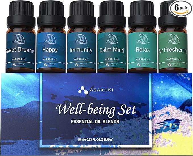 ASAKUKI Essential Oils, Essential Oil for Diffusers for Home, Well-Being Kit Gifts for Mom- Calm Mind, Sweet Dreams, Happ...