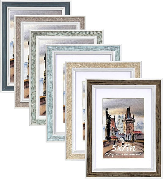 Daofary 5x7 Picture Frame Set of 6, vintage picture frames Rustic Farmhouse Photo Frame, Display 4x6 with Mat or 5x7 Witho...