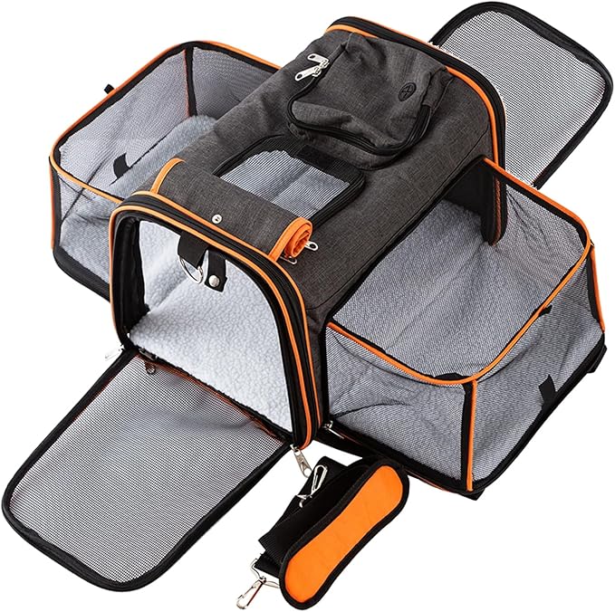 Petinstinct TSA Airline Approved Expandable Pet Carrier, 17"x11"x11" 5-Side Entry Soft-Sided Collapsible Cat Dog Carrier (...