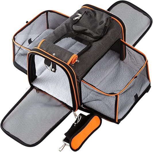Petinstinct TSA Airline Approved Expandable Pet Carrier, 17"x11"x11" 5-Side Entry Soft-Sided Collapsible Cat Dog Carrier (...
