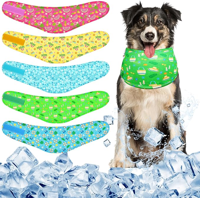 Dansydaisy 5 Dog Cooling Bandanas Dog Instant Cooling Neck Wraps Basic Collars Breathable Ice Scarf Pet Heat Relief Collar...