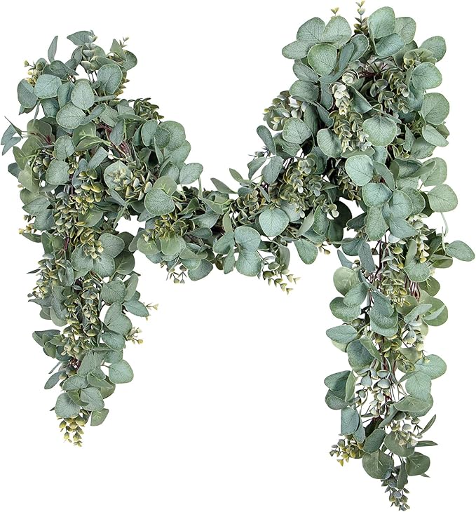 Ouddy Decor Eucalyptus Garland 6.56 Ft Lush Silver Dollar Leaves Boxwood Artificial Faux Greenery Vines for Baby Shower We...