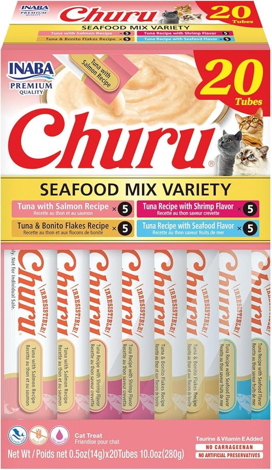 INABA Churu Cat Treats, Lickable, Squeezable Creamy Purée Cat Treat with Green Tea Extract & Taurine, 0.5 Ounces Each Tub...