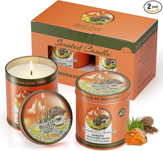 2 Pack Scented Candles (90 Total Burn Hours) - Soy Wax Candles 9 oz Each in Tin - Long Lasting Aromatherapy Candle Gift Se...