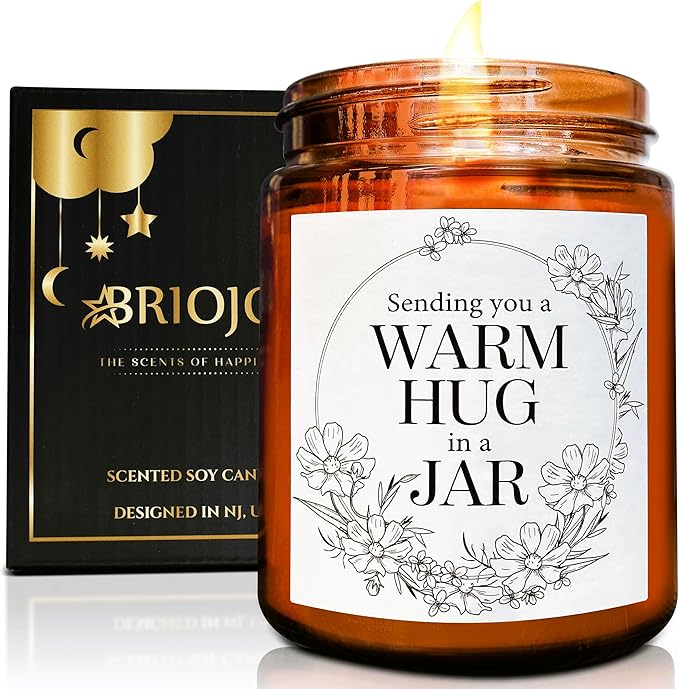 Briojoy Sending You Warm Hug in a Jar Candle - Friendship Gifts for Women Men Best Friend - Relaxing Gift for Her Him - Na...