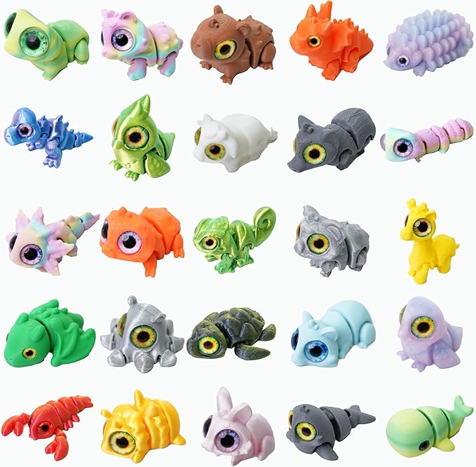 Laehovr 25PC Mini 3D Printed Animals Set with Shining Eyes - Articulated Desk Pets Collection, Mini Animals Figures for Cl...