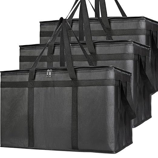 Bodaon 3-Pack Insulated Food Delivery Bag, XXXL Pizza Cooler Bags, Rideshare Delivery Bag, Thermal Cold/Hot Styrofoam Carr...