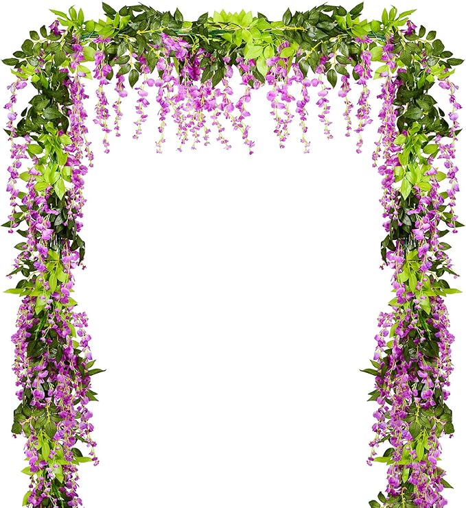 DearHouse 4Pcs 6.6Ft/Piece Artificial Flowers Silk Wisteria Garland Artificial Wisteria Vine Rattan Silk Hanging Flower fo...