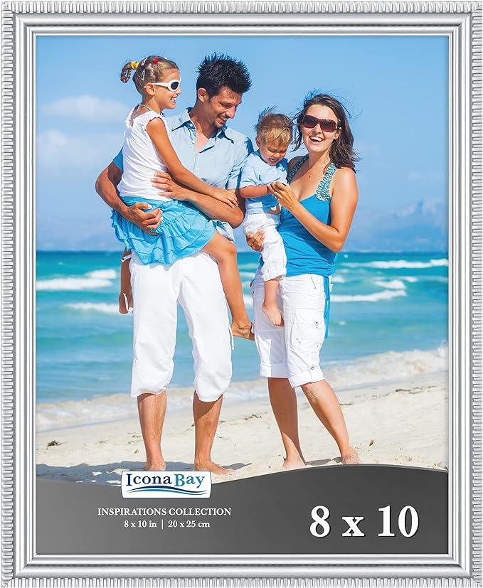 Icona Bay - 8x10 Silver Picture Frame - Beautifully Detailed Molding - Contemporary Picture Frame - Wall Mount or Table To...