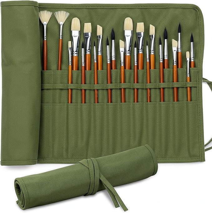 DUGATO 30-Slot Roll-Up Paint Brush Holder, Premium Canvas Brush Organizer for Artists, Washable Travel Brush Case for Wate...