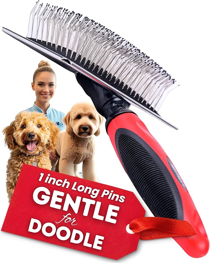 Bixy Pixy Dog Slicker Brush - Large - Protective Ball Tipped Pins Massages Pet Skin - Professional Groomer Dog Brush for G...